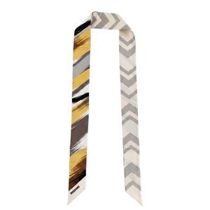 Missoni Yellow Grey Silk Reversible Chevron  Ribbon Scarf